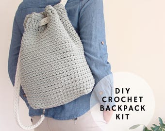 Crochet Backpack Kit , DIY crochet bag, cotton cord crochet kit, convertible backpack pattern