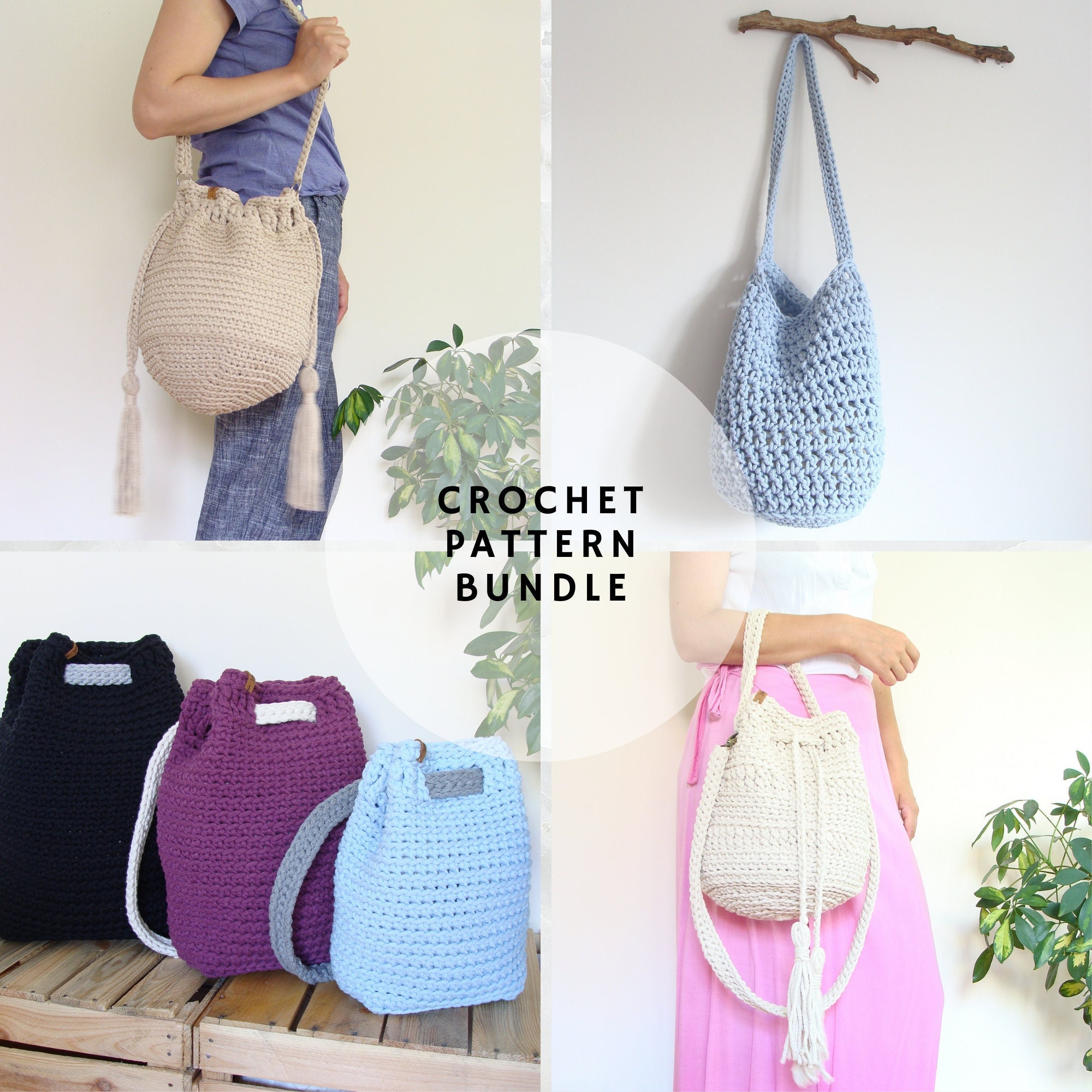 ショルダーバッグ・ポシェット BANDOLIERA CROCHET SHOULDER Crochet Pattern Bundle, Set of 4 Crochet Bag Patterns