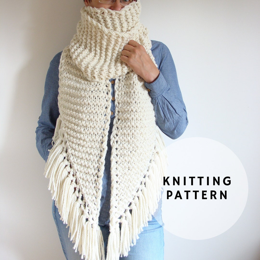 Chunky Scarf Knitting Pattern, Asymmetrical Knit Scarf Pattern, Wrap ...