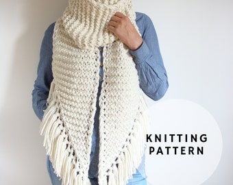 Chunky Knit Asymmetrical Scarf Pattern with Fringe (PDF Pattern)
