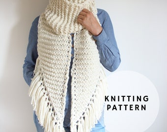 Chunky scarf knitting pattern, asymmetrical knit scarf pattern, wrap scarf pattern, oversized scarf pattern, giant scarf with fringe