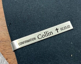 Confirmation Tie Clip- Personalized Tie Bar Confirmation Stainless Steel Christ Jesus Personalized Laser Engraved 1st Holy Communion Tie