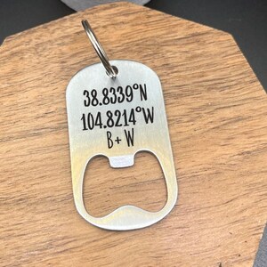 Coordinates Bottle Opener- Custom Keychain For Him Stainless Steel Bottle Opener Birthday Personalized Engraved Keyring Gift Coordinates