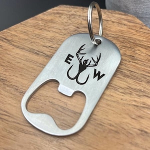 Hook Initials Bottle Opener- Custom Keychain For Him Stainless Steel Bottle Opener Birthday Personalized Engraved Keyring Gift Christmas