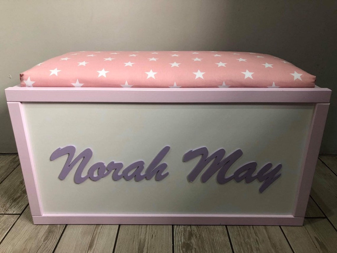 Large Personalised toy box with padded lid | Etsy