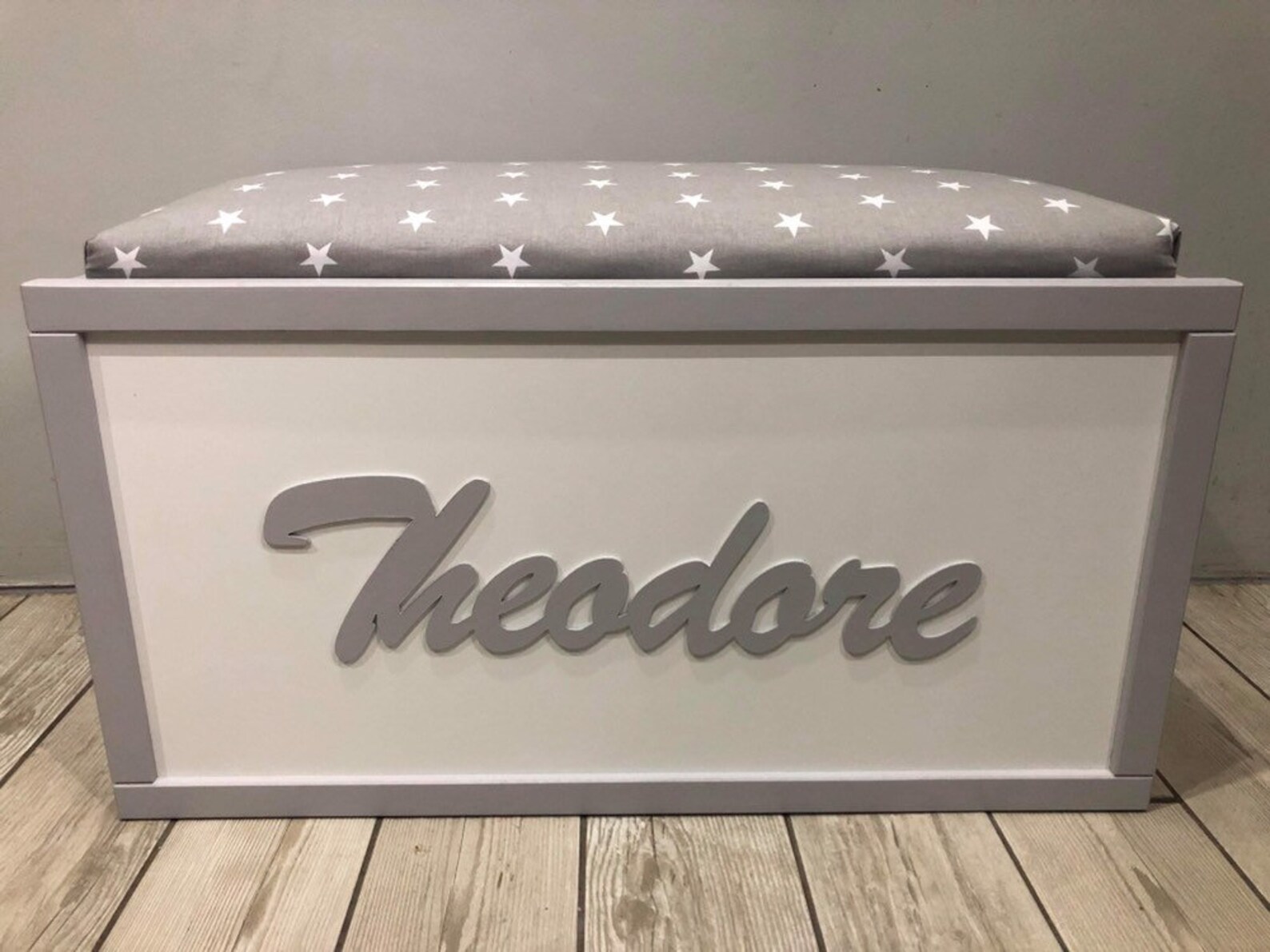 Large Personalised toy box with padded lid | Etsy