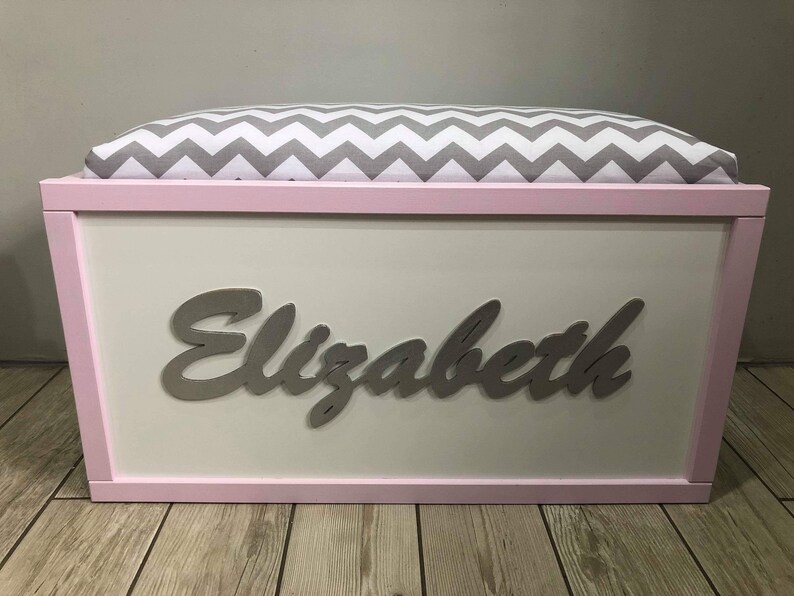 Personalised childs toy box with padded lid | Etsy