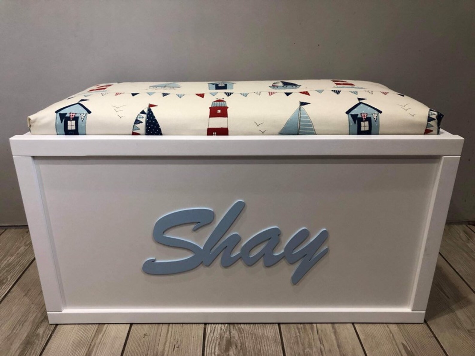 Large Personalised toy box with padded lid | Etsy