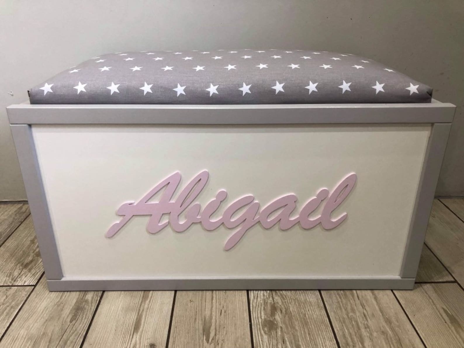 Large Personalised toy box with padded lid | Etsy