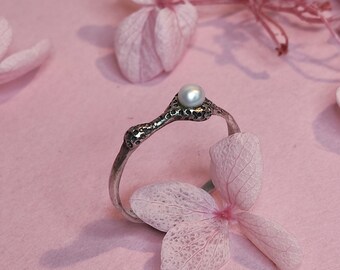 Coral Reef Ring in silver 925 with pearl - P size (UK size)