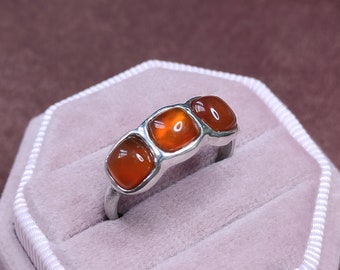 Tris Ring in silver 925 with carnelian - Q size (UK size)