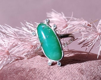 925 silver ring with chrysoprase and cubic zirconia - size P (UK size)