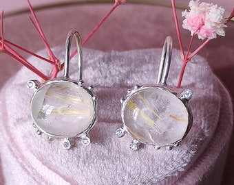 925 silver earrings with rutilated quartz and cubic zirconia