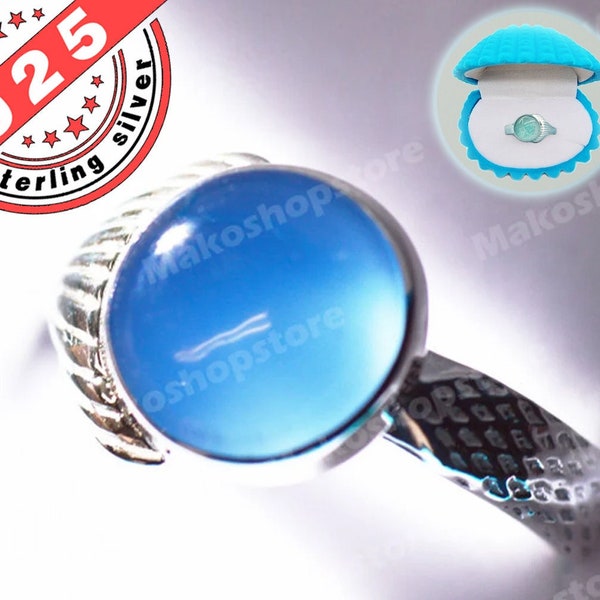 Genuine Blue Agate Real Mako Mermaid Moonpool Island of secrets Ring Sterling Silver 925 for Real Fans