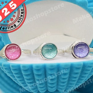 8mm Pink Purple or Aqua Real Mako Mermaid Moonpool Island of secrets Ring Sterling Silver 925 for Real Fans