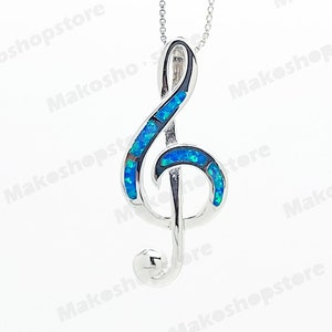 Blue Opal inlaid Music Treble Clef Symbol Sterling Silver 925 Pendant