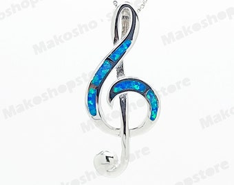 Blue Opal incrusté Musique Treble Clef Symbole Sterling Silver 925 Pendentif