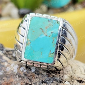 Sleeping Beauty Inlay Turquoise Rectangular Ring size 12.5 in Sterling Silver 925
