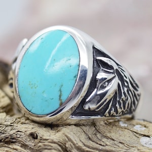 Wolf Heads Incrusté Genuine Kingman Turquoise Bague en Argent Sterling 925 fait à la main par notre Artisan Exclusif