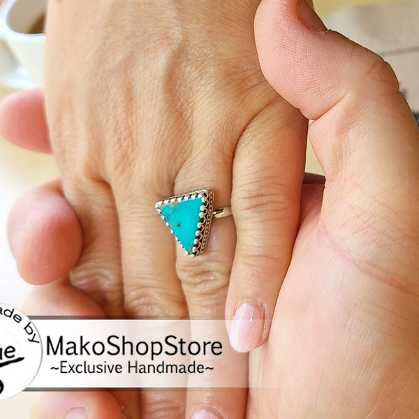 Made upon order Genuine Turquoise triangular sterling silver 925 ring. Any size by professional jewelry artist.