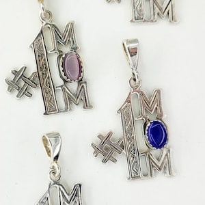 Vintage #1 MOM pendant in Sterling Silver 925 with gemstone of your choice