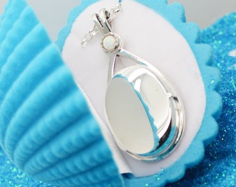 3 waves Correct Size H2O Mermaid Locket pendant Sterling Silver 925 for True Fans with Opal