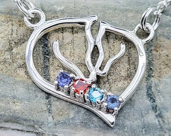 Horses Mare and foal Necklace Pendant in Sterling Silver 925 with up to 6 birthstones