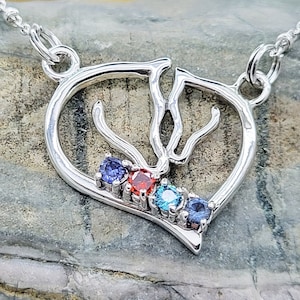Horses Mare and foal Necklace Pendant in Sterling Silver 925 with up to 6 birthstones