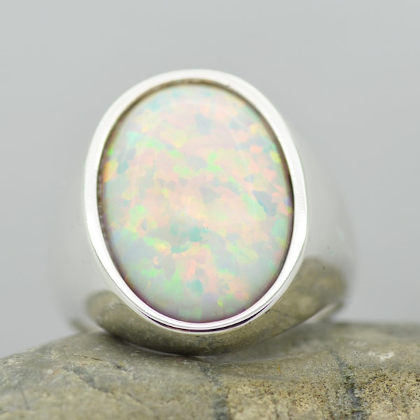 Inlay Fire Opal Ring in Sterling Silver 925 Ring Plain Shank handmade by Artisan