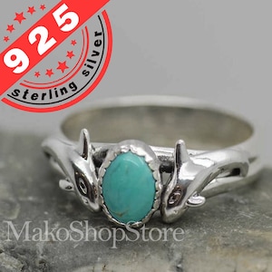 Killer Whales Orca ring with Turquoise or other gemstone Unisex in Sterling Silver 925 size 5 to 12.5 &quot;Empty the tanks&quot; &quot;save the SRK&quot;