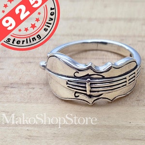 Violin ring for Ladies in Sterling Silver 925 size 4, 5, 6, 7, 8, 9 or adustable medium or large