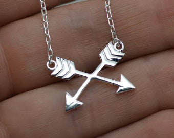 Friendship Symbol Crossed Arrows Sterling Silver 925 Necklace