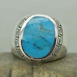 Inlay Genuine Turquoise Men Ring size 12 in Sterling Silver 925
