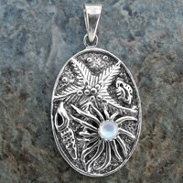 Ocean bottom scenery Pendant in Sterling Silver 925 FREE sterling silver chain with/without mother-of-pearl, blue opal or red coral