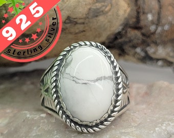 White Turquoise Ring Sterling Silver 925 Eagle Men's Ring Shank handmade by Jewelry Artisan