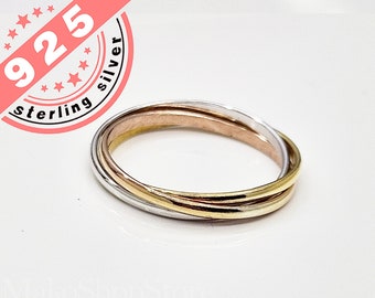 Interlocking Set of 3 Rings in Silver, 18k Gold-Fill Rose Gold-Filled, eternity band, interlocking, wrap, rolling ring