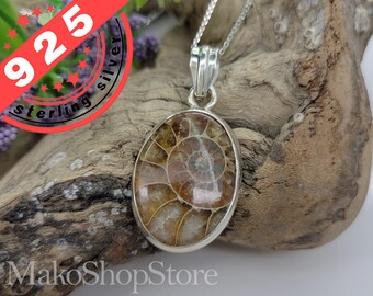 13.06cts natural brown ammonite fossil spiral 925 sterling silver pendant Canadian