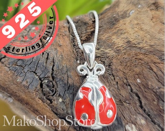 Children's Enameled RED Ladybug Pendant in real sterling silver 925