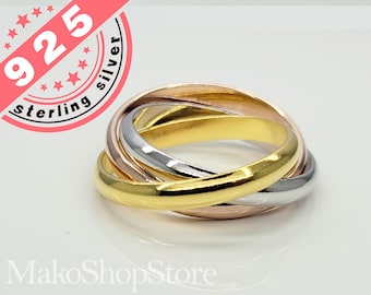 Set di 3 anelli intrecciati in argento, oro rosa riempito in oro 18k, fascia dell'eternità, intrecciati, avvolgenti, anello rotante