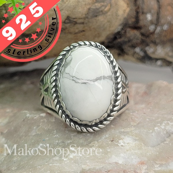 White Turquoise Ring Sterling Silver 925 Eagle Men's Ring Shank handmade by Jewelry Artisan