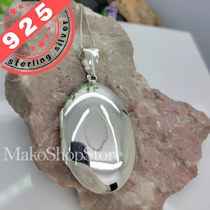 Solid 925 Extra Large Domed Oval Plain Locket pendant ~ Mirror High polish finish