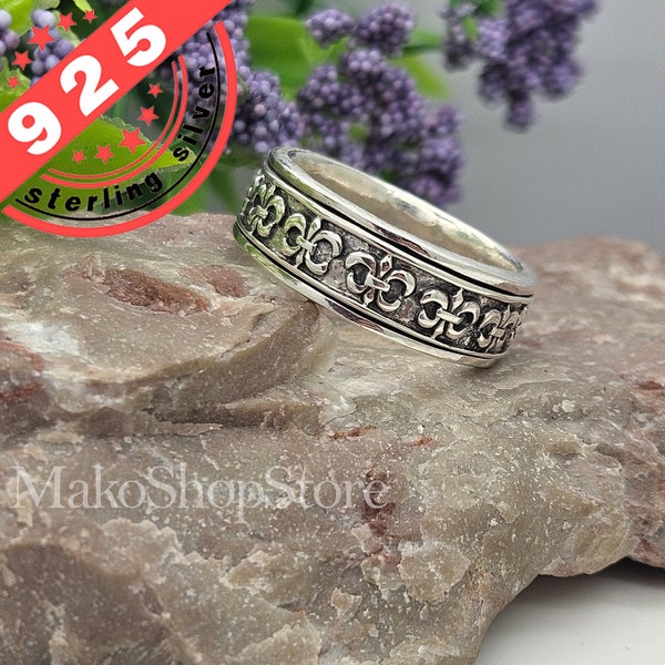 Bague à tour de cou avec emblème fleur de lys en argent sterling 925