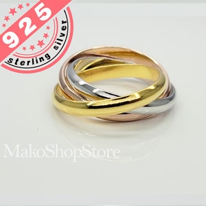 Interlocking Set of 3 Rings in Silver, 18k Gold-Fill Rose Gold-Filled, eternity band, interlocking, wrap, rolling ring