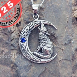 Collana Lupo In Argento 925 Con Opale Luna – Gioiello Uomo/Donna (Lunghezza 18 Pollici)