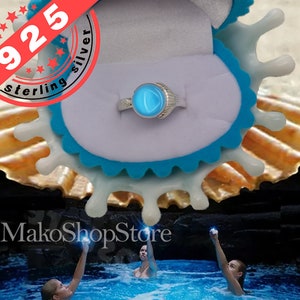 Glow in the dark Real Mako Mermaid Moonpool Island of secrets Ring Sterling Silver 925 for Real Fans image 1