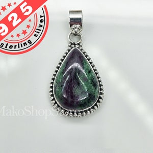 Pendentif en argent sterling 925 en forme de goutte, rubis zoisite 13,3 carats