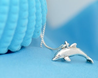 Pendentif sirène mako dauphin Mimmi en argent sterling 925 chaîne en argent sterling GRATUITE