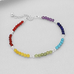 Bransoletka Rainbow Chakra ręcznie robiona Wielokolorowe oryginalne kamienie szlachetne zapięcie ze srebra próby 925