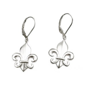 Bold Fleur-de-Lis Sterling Silver 925 dangling french wires or leverbacks earrings