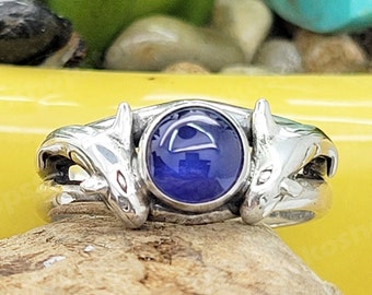 ★pandorum★ Orca ring synthetic sapphire PR-011 Killer Whales Orca Ring With Blue Sapphire or Other Gemstone